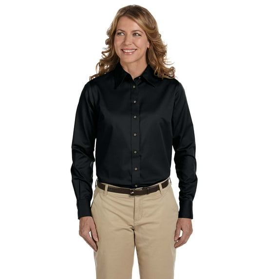 "Harriton Easy Blend Long-Sleeve Twill Shirt with Stain-Release (M500W) Black, 2XL"