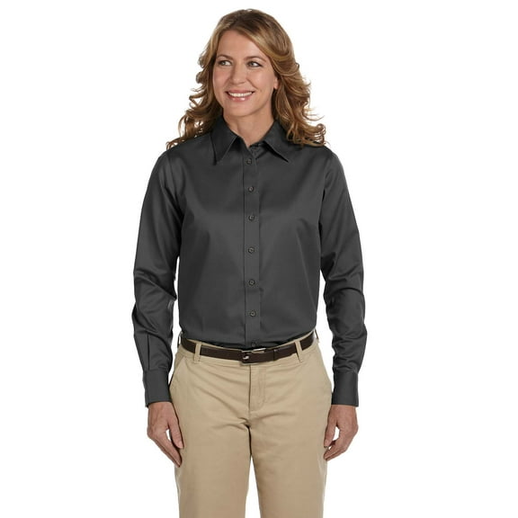 "Harriton Easy Blend Long-Sleeve Twill Shirt with Stain-Release (M500W) Dark Grey, 2XL"