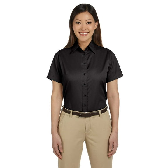 Harriton M500SW Women's Easy Blend™ Short Sleeve Twill Dress Shirt with Stain-Release-Black-M