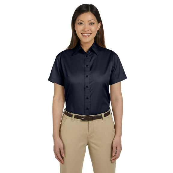 Harriton M500SW Women's Easy Blend™ Short Sleeve Twill Dress Shirt with Stain-Release-Navy-2XL