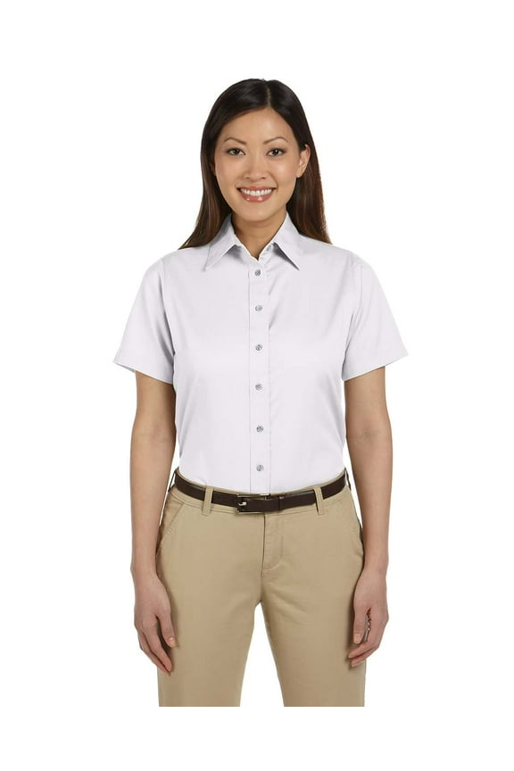 M500SW Women's Easy Blend™ Short Sleeve Twill Dress Shirt with Stain-Release-White-2XL