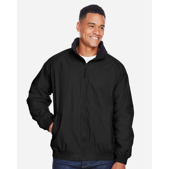 Harriton M740 Unisex Fleece Lined Nylon Jacket-Black/ Black-4XL