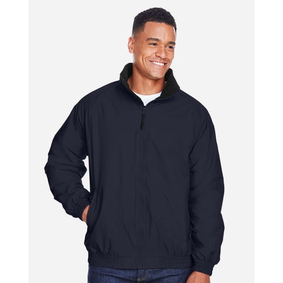 Harriton M740 Unisex Fleece Lined Nylon Jacket-Navy/ Black-XL