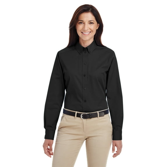 Harriton Foundation 100% Cotton Long-Sleeve Twill Shirt with Teflon (M581W) Black, S