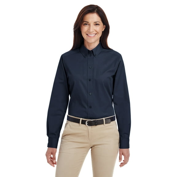 Harriton Foundation 100% Cotton Long-Sleeve Twill Shirt with Teflon (M581W) Dark Navy, L
