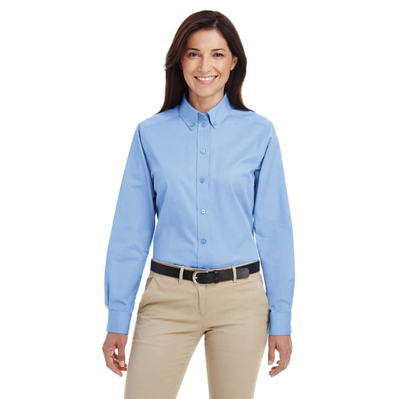 Harriton Foundation 100% Cotton Long-Sleeve Twill Shirt with Teflon (M581W) Industry Blue, XS