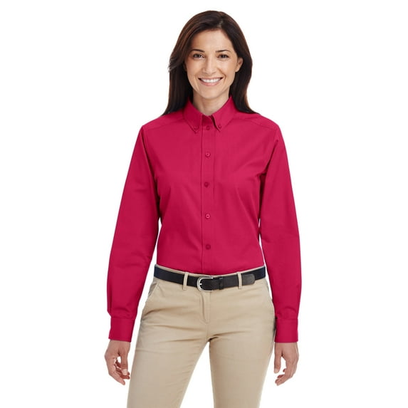 Harriton Foundation 100% Cotton Long-Sleeve Twill Shirt with Teflon (M581W) Red, 3XL