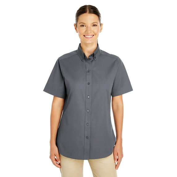 Harriton Foundation 100% Cotton Short-Sleeve Twill Shirt Teflon (M582W) Dark Charcoal, 3XL