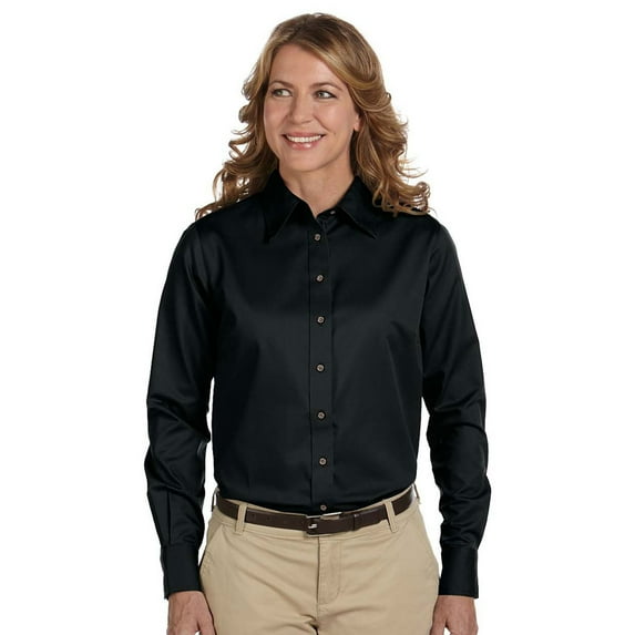 Harriton Harriton Ladies Long-Sleeve Twill Shirt With Stain-Release - Black - Medium