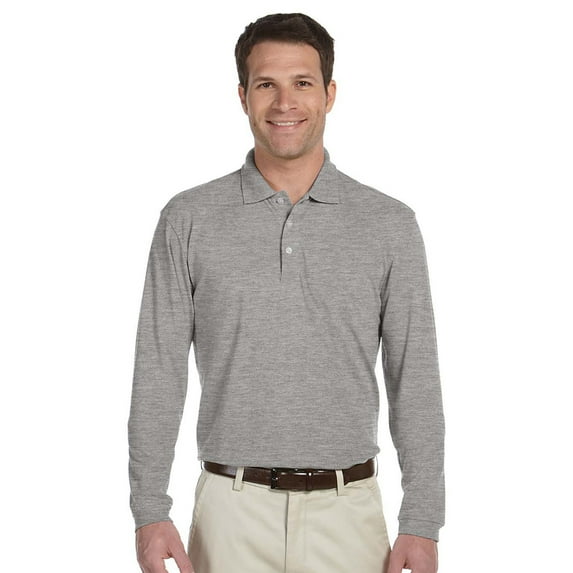 Harriton Harriton Men's 5.6 Oz. Easy Blend Long-Sleeve Polo Shirt - Grey Heather - Xxx-Large