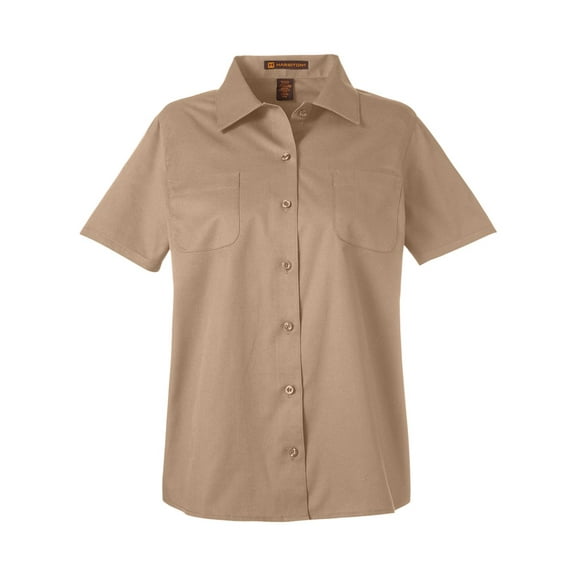 Harriton M585W Women's Advantage IL Short Sleeve Dress Shirt-Khaki-XS