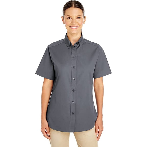 Harriton Ladies Foundation Short-Sleeve Twill Shirt M582W Dark Charcoal 3XL