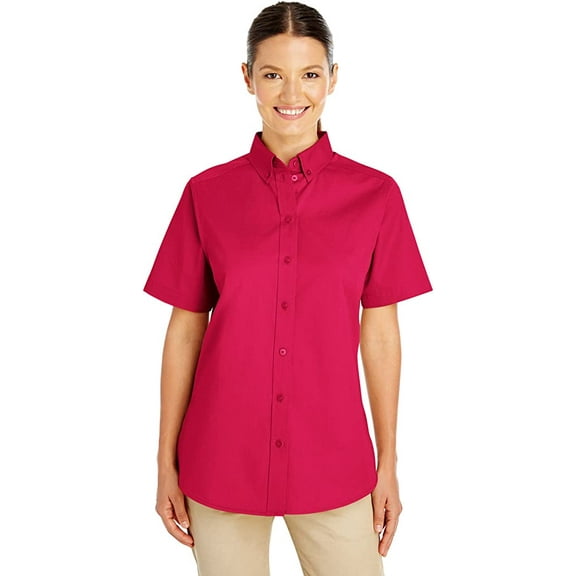 Harriton Ladies Foundation Short-Sleeve Twill Shirt M582W Red XS
