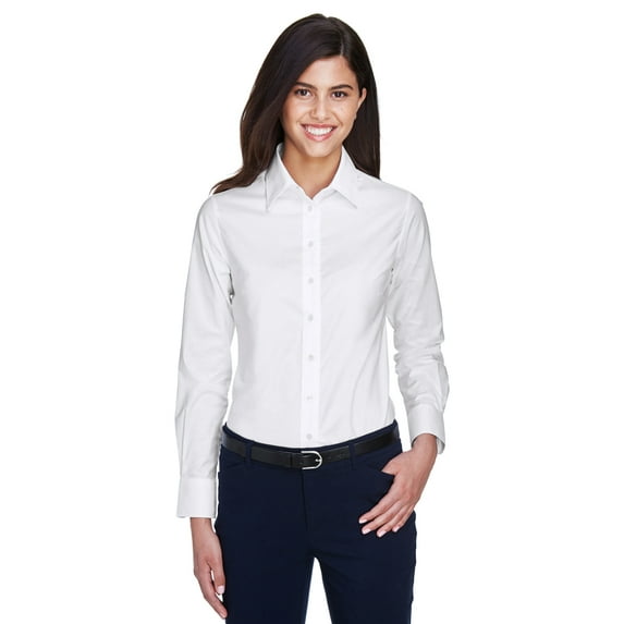 Harriton Ladies' Long-Sleeve Oxford with Stain-Release - M600W