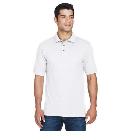 Harriton M200 Men's Pique Polo-White-S