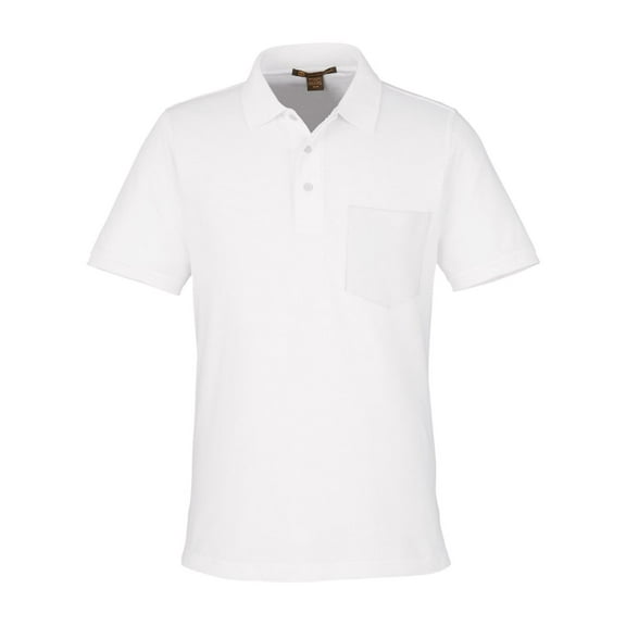 Harriton M205P Men's Valiant Cotton Snag Protect Pocket Polo-White-L