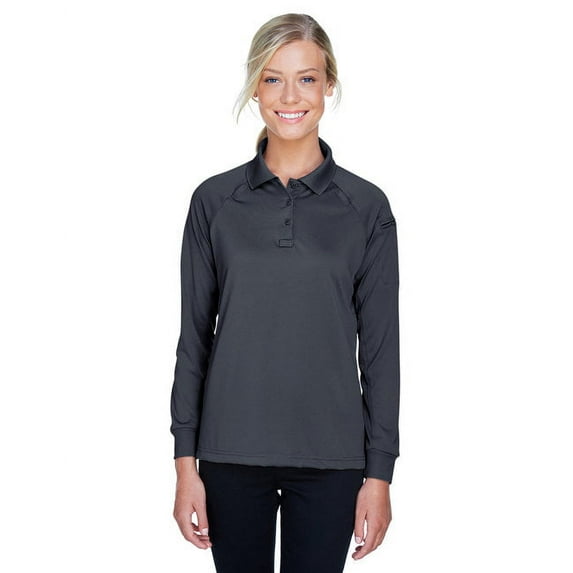 Harriton M211LW Women's Advantage Long Sleeve Tactical Polo-Dark Charcoal-S