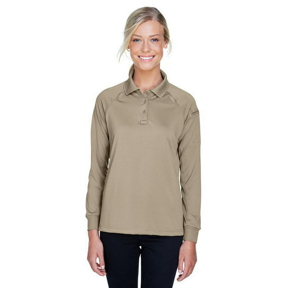 Harriton M211LW Women's Advantage Long Sleeve Tactical Polo-Desert Khaki-XS