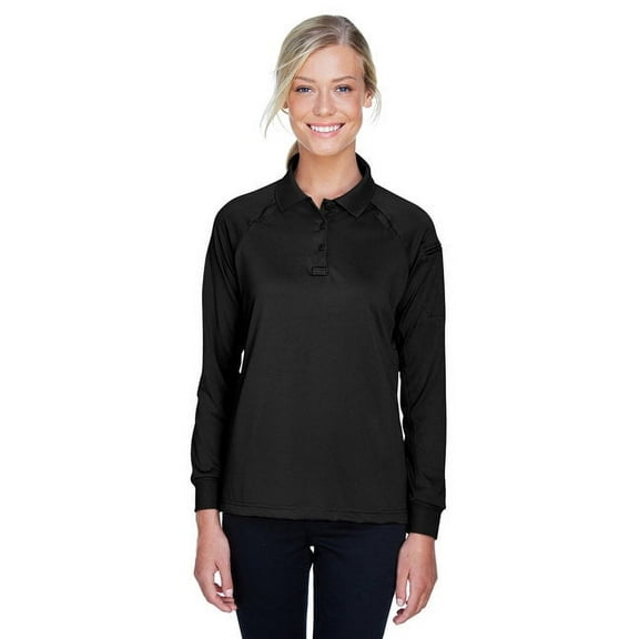 Harriton M211LW Women's Advantage Long Sleeve Tactical Polo-Black-XL
