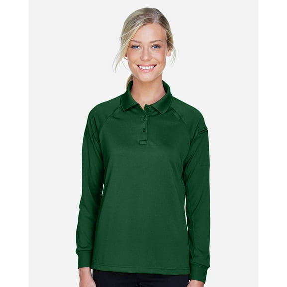 Harriton M211LW Women's Advantage Long Sleeve Tactical Polo-Dark Green-S