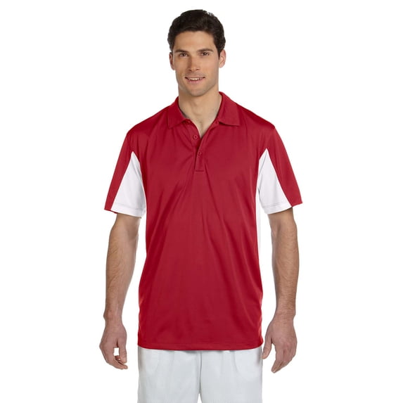 Harriton M355 Men's Side Blocked Micro-Pique Polo, 3XL, RED/ WHITE