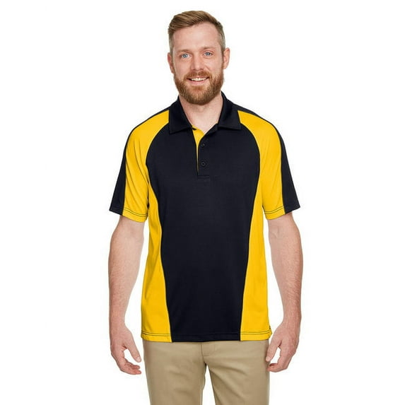 Harriton M385 Men's Advantage Snag Protection Plus IL Colorblock Polo-Black/ Sunray Yellow/ Dark Charcoal-XL