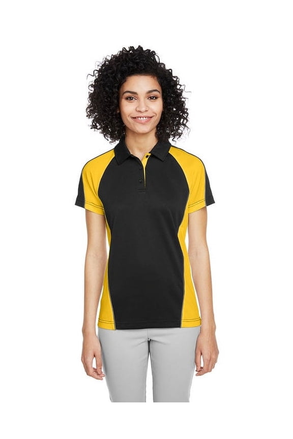 M385W Women's Advantage Snag Protection Plus IL Colorblock Polo-Black/ Sunray Yellow/ Dark Charcoal-3XL