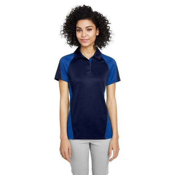 Harriton M385W Women's Advantage Snag Protection Plus IL Colorblock Polo-Dark Navy/ True Royal/ Dark Charcoal-M