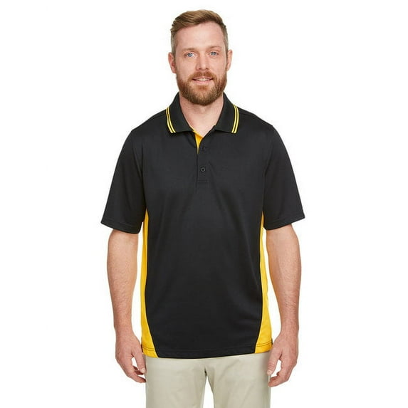 Harriton M386 Men's Flash Snag Protection Plus IL Colorblock Polo-Black/ Sunray Yellow-6XL