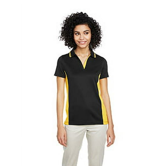 Harriton M386W Women's Flash Snag Protection Plus IL Colorblock Polo-Black/ Sunray Yellow-S