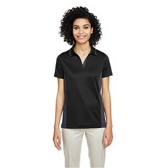 Harriton M386W Women's Flash Snag Protection Plus IL Colorblock Polo-Black/ Dark Charcoal-2XL