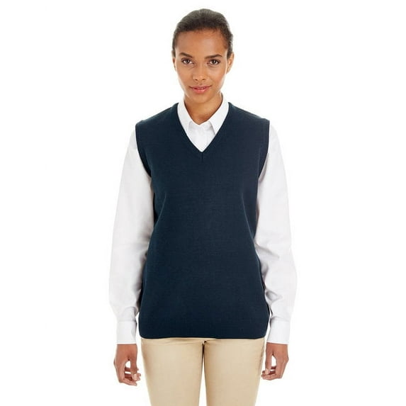 Harriton M415W Women's Pilbloc™ V-Neck Sweater Vest-Dark Navy-L