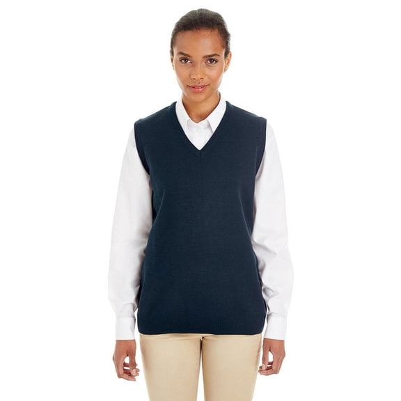 Harriton M415W Women's Pilbloc™ V-Neck Sweater Vest-Dark Navy-2XL