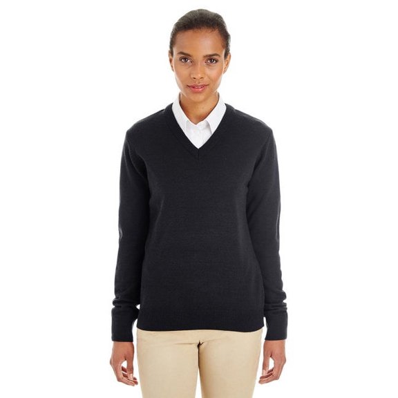 Harriton M420W Womens Pilbloc V-Neck Sweater-Black-3XL