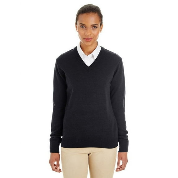 Harriton M420W Womens Pilbloc V-Neck Sweater-Black-S