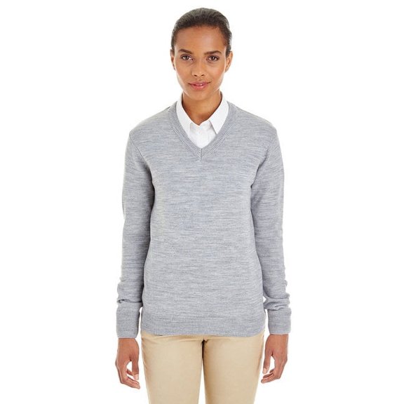 Harriton M420W Womens Pilbloc V-Neck Sweater-Grey Heather-L