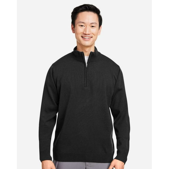 Harriton M421 Unisex Pilbloc™ Quarter-Zip Pullover Sweater-Black-3XL