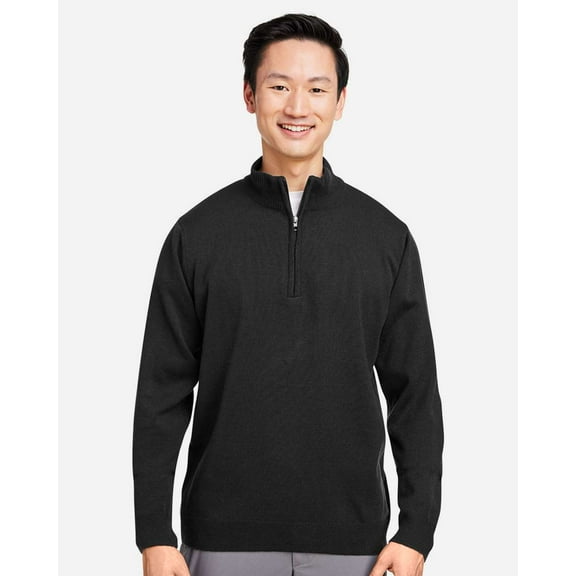Harriton M421 Unisex Pilblocâ„¢ Quarter-Zip Pullover Sweater-Black-S