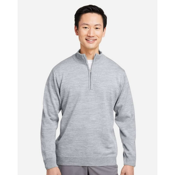 Harriton M421 Unisex Pilbloc™ Quarter-Zip Pullover Sweater-Grey Heather-XL