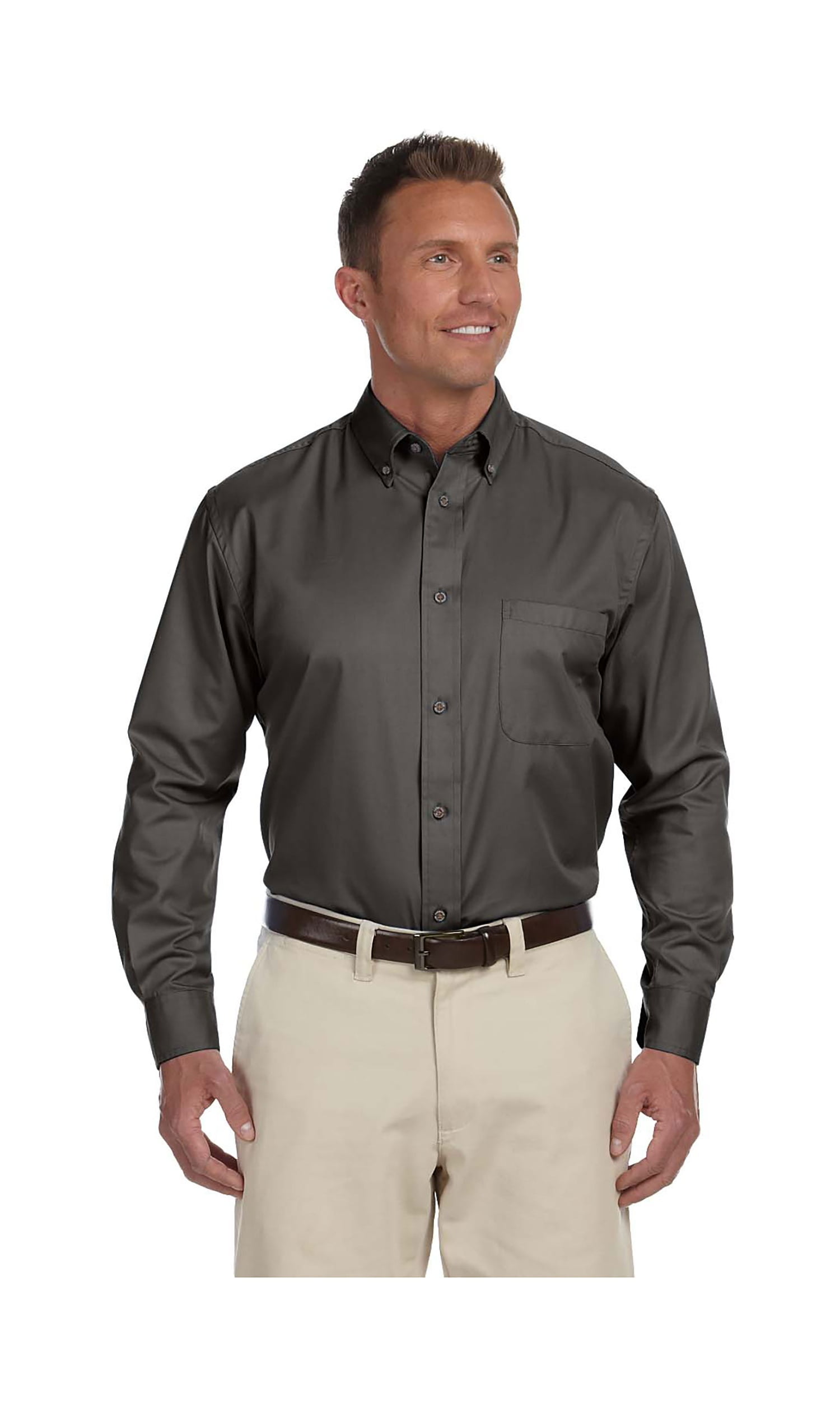 Harriton Men's Twill Shirt - Stain-Release Navy Button-Down With Wrinkle Resistance