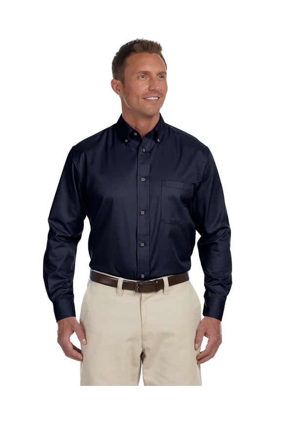 Men's Easy Blend Long-Sleeve Twill Shirt with Stain-Release - NAVY - L