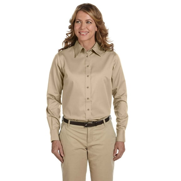 Harriton M500W Ladies Easy Blend Long-Sleeve Twill Shirt with Stain-Release