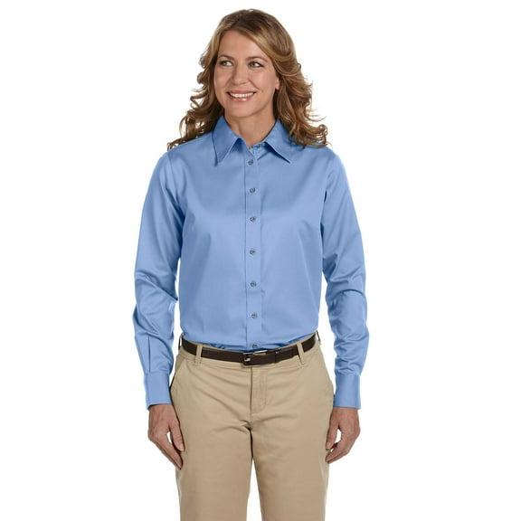 Harriton Ladies' Easy Blend Short-Sleeve Twill Shirt With Stain-Release, M500W ,LT COLLEGE BLUE, L