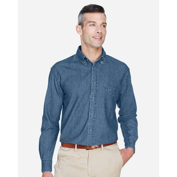 Harriton M550 Men's Long Sleeve Denim Shirt-Light Denim-5XL