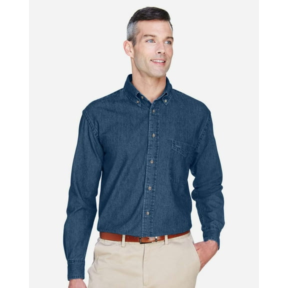 Harriton M550 Men's Long Sleeve Denim Shirt-Dark Denim-2XL
