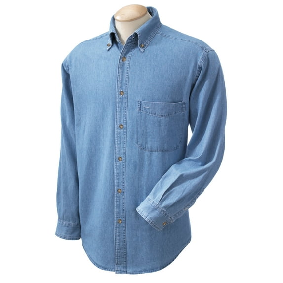 Harriton M550T Men's Tall Long Sleeve Denim Shirt-Light Denim-XLT