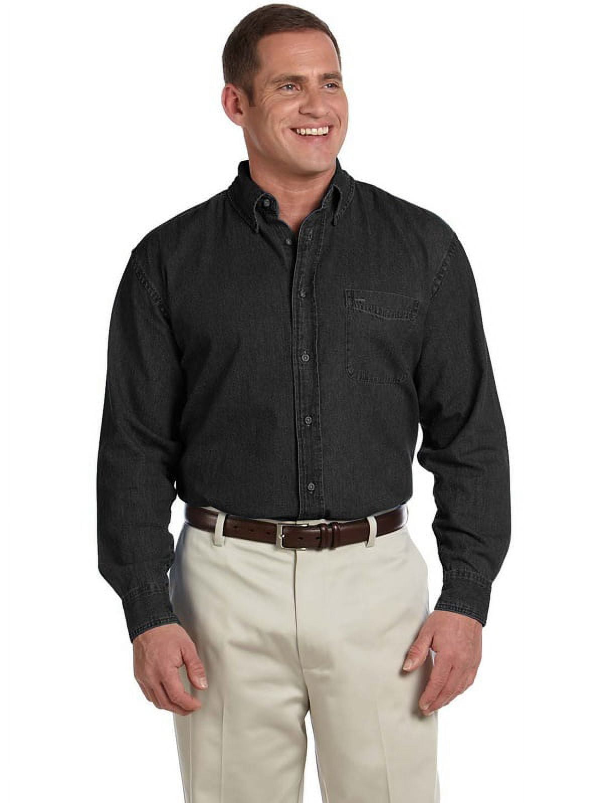 Harriton M550T Cotton Denim Shirt for Men, Extra Tall, Washed Black, X ...