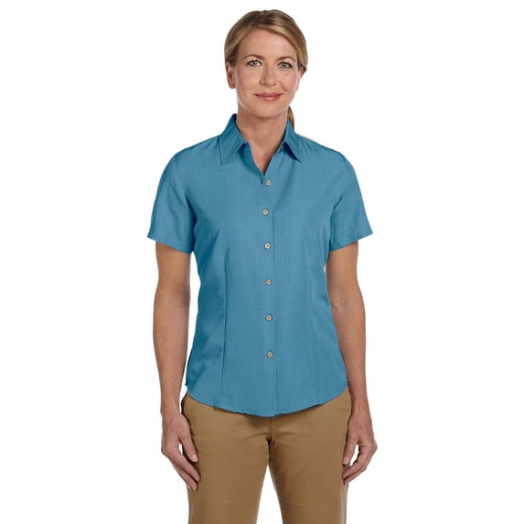 Harriton M560W Ladies Barbados Textured Camp Shirt - Cloud Blue - Large