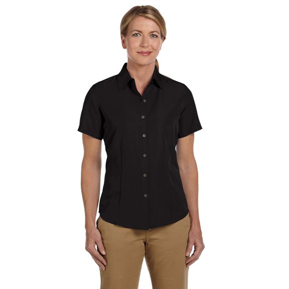 Harriton M560W Women's Barbados Textured Camp Shirt-Black-3XL
