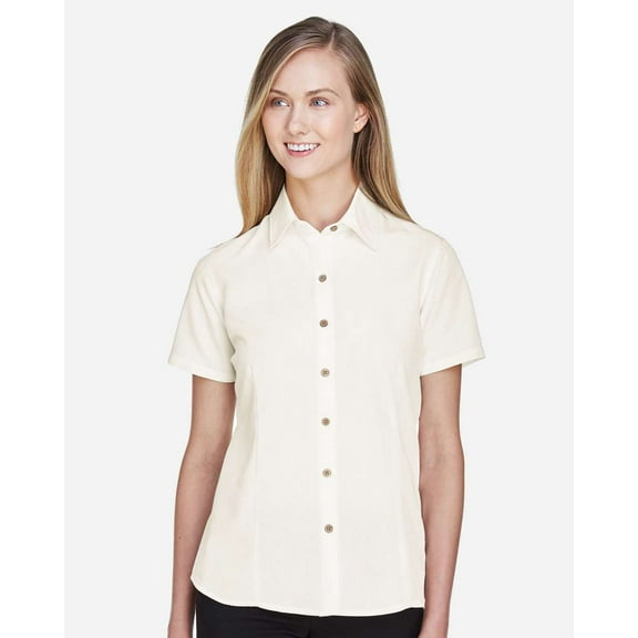 Harriton M560W Women's Barbados Textured Camp Shirt-Cream-XL